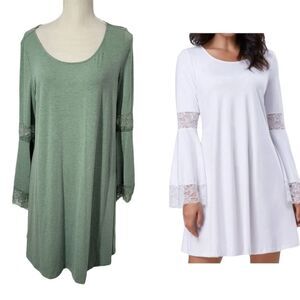 Kate kasin flowy dress with bell sleeves and lace trimming